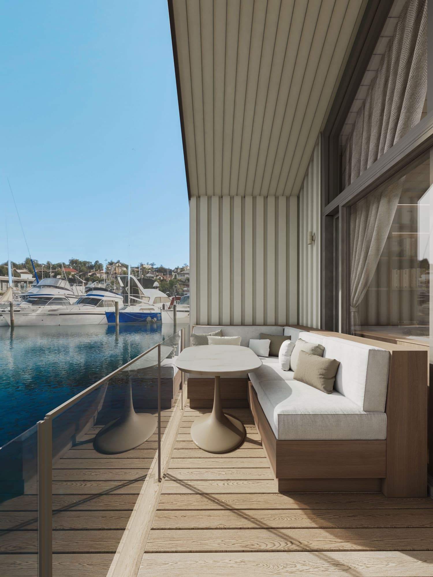 Deck and harbour by day
